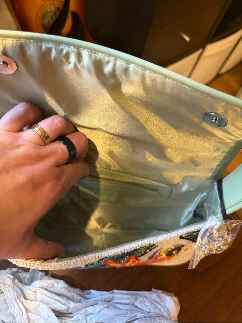 STAUD Beaded Tropical Floral Shoulder Bag in Light Green - Picture 9 of 10